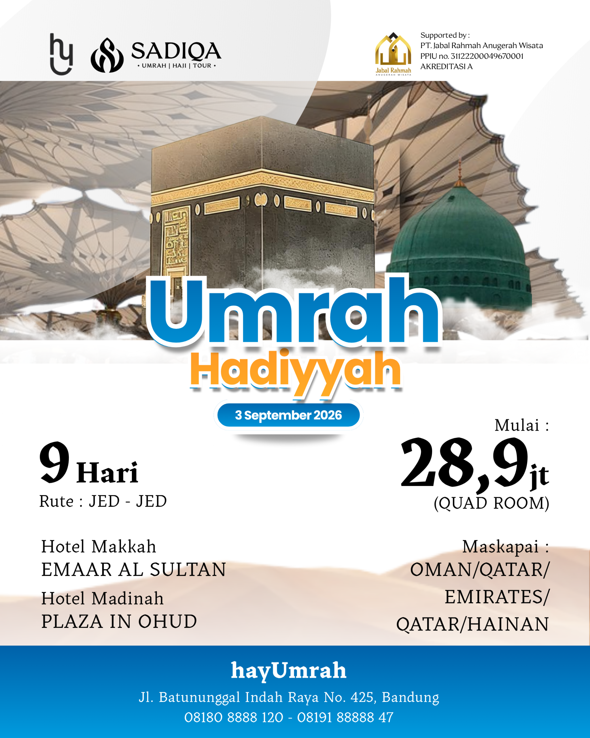 Umrah 9 Hari Hadiyyah 3 September 2026